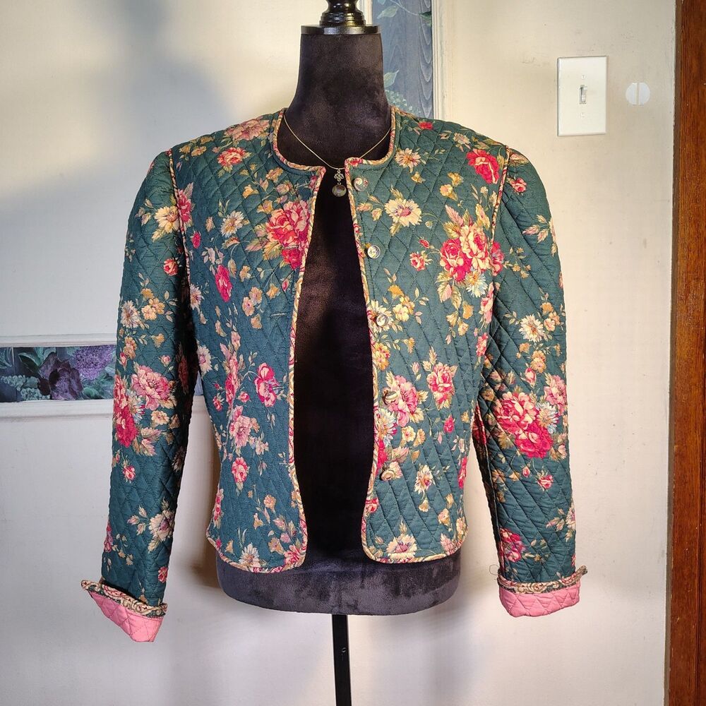 VTG Grannycore Quilted Floral Cottagecore Vera Bradley Jacket Wmns
